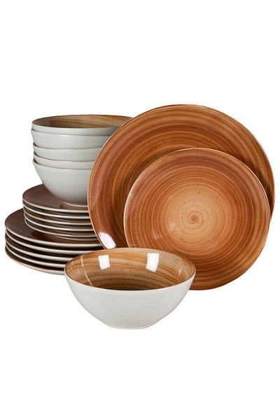 Cesiro 18-piece plate set, for 6 people, Earth, Cesiro, Glossy Ivoire White with Brown