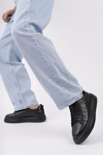 MUGGO Agony Thick Sole Lace-Up Genuine Leather Men's Casual Sneaker Sports Shoes