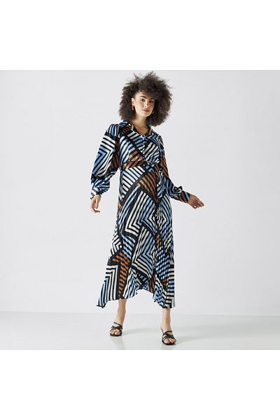 FAV All-Over Print Asymmetric Shirt Dress with Tie-Up Belt