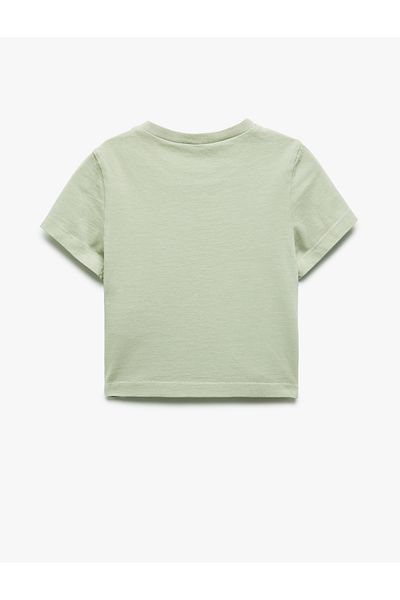 Koton Tricou crop din bumbac cu mânecă scurtă, cu decolteu, cu broderie