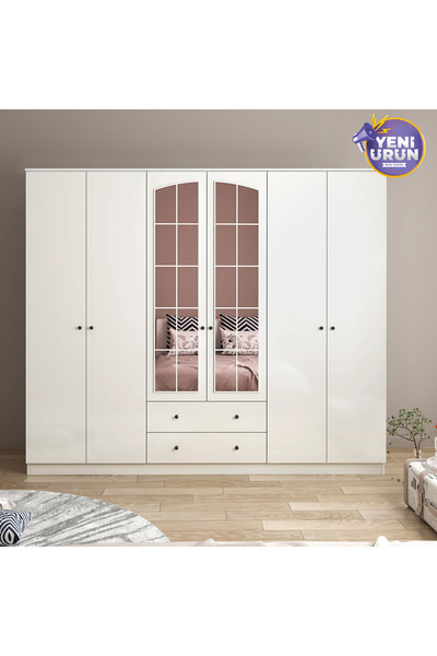 Rabi Rose 6 Kapak 2 Çekmece Aynalı Gardırop