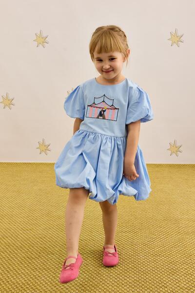 Fahhar Kids Nakış Detaylı Balon Elbise Mavi