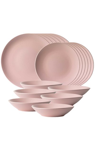 Cesiro 18-piece plate set, for 6 people, Matte Pink, Cesiro, Roz Mat