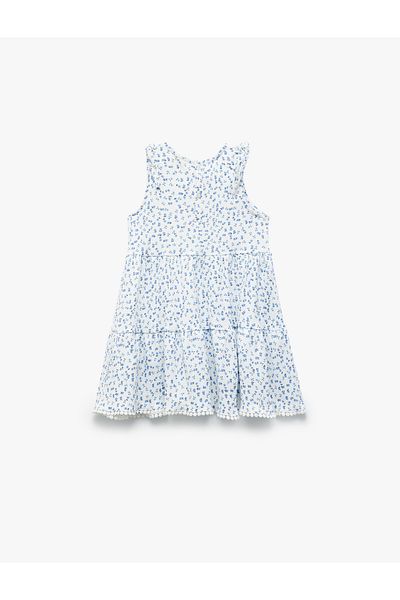Koton Floral Crew Neck Sleeveless Layered Mini Dress with Ruffle Detail