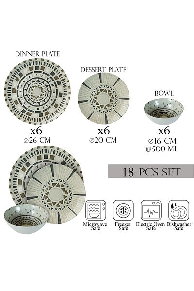 Cesiro 18-piece plate set, 6 people, bowl set-Ensemble Sogno - Italian Porcelain Dinnerware Set