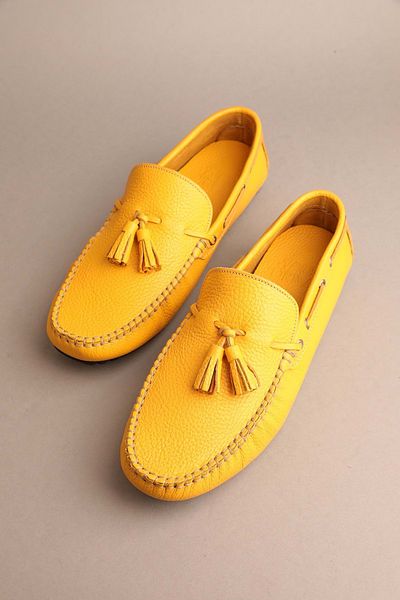 Gondol Men's Classic Silver Leather Loafer Yellow 41 Model