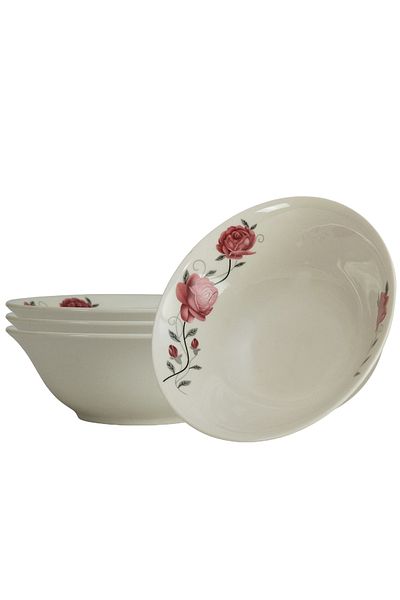 Cesiro Set 4 boluri pentru 4 persoane, 15 cm x 270 ml, Ivoire cu trandafir roz