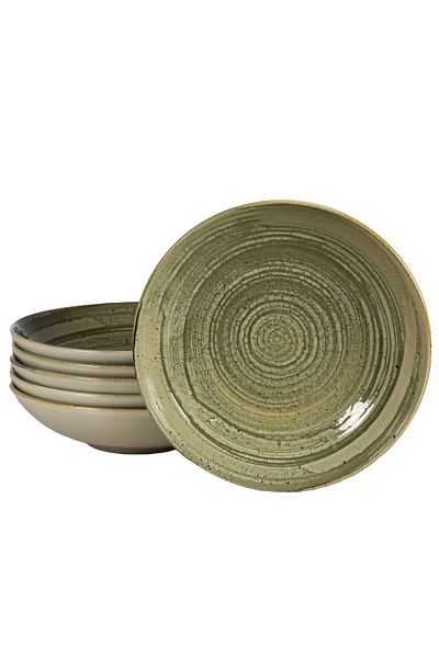 Cesiro Set of 6 deep plates, 21 cm, Sand, Cesiro, Made in Romania, Ivory white and greenish-gray