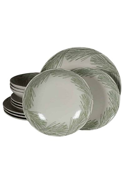 Cesiro 12-piece plate set, for 4 people, Silver Fir, Cesiro, Ivoire White with Gray