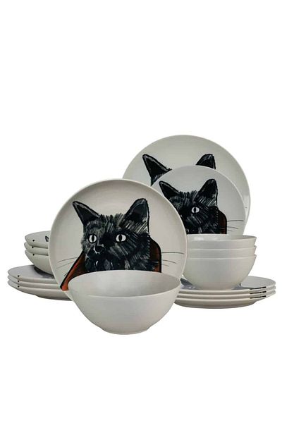 Cesiro 16-piece plate set, for 4 people, Dracula Cat, Cesiro, Ivoire with the Cat