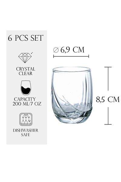 Cesiro Set 6 pahare din sticla de 200 ml, Cesiro