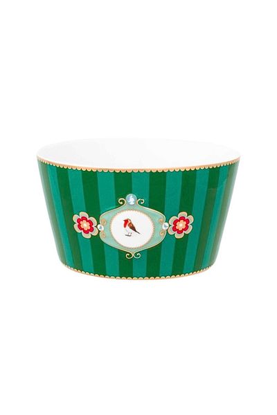 Pip Studio Porcelain bowl, Pip Studio, Stripes Green, 15 cm, Love Birds collection