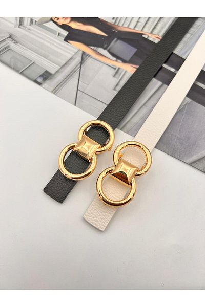 MODAM HİFA Gold for Women Belt and Pants Belt Soirée Slim with 2 Pyramid Buckles
