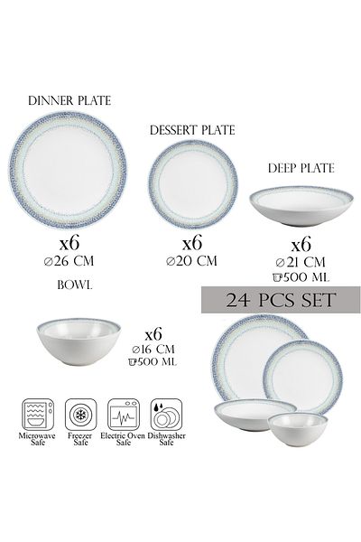 Cesiro 24-piece plate set, 6 people - Ensemble Bella Blu - Italian Porcelain Dinnerware Set