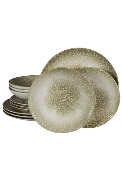 Cesiro 12-piece plate set, for 4 people, Silver, Cesiro, Ivoire White with Gray