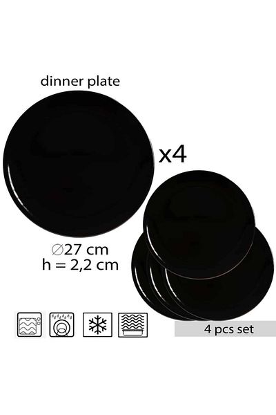 Cesiro Set of 4 Dinner Plates: Versatility and Style in Glossy Black