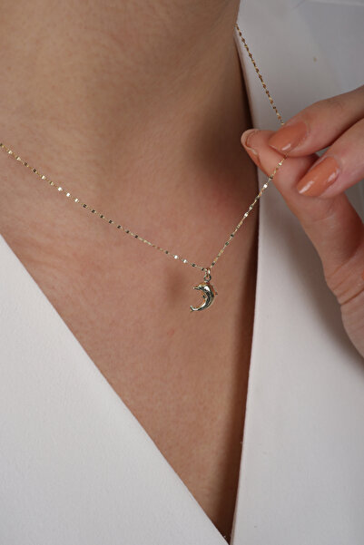 DİAMİNE PIRLANTA 14 Ayar Altın Aynalı Zincir Yunus Balıklı Kolye