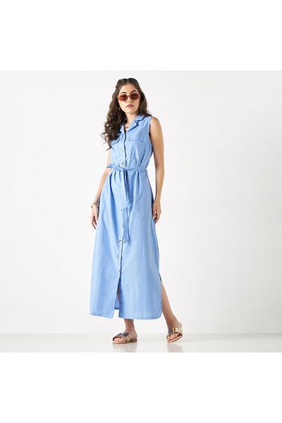 FAV Sleeveless Shirt Dress with Tie-Up Belt