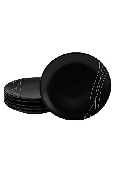 Cesiro Σετ 6 πιάτων επιδόρπιο 20 cm Μαύρο ματ με λευκές γραμμές