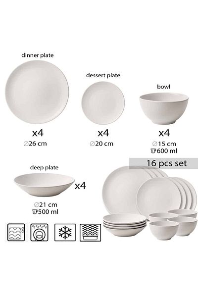 Cesiro 16-piece plate set, for 4 people, North Pole, Cesiro, Arctic White Matt
