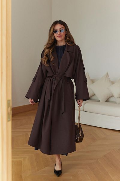 Askı Nişantaşı Kaffeefarbener, übergroßer Trenchcoat mit Epauletten und Spurdetail