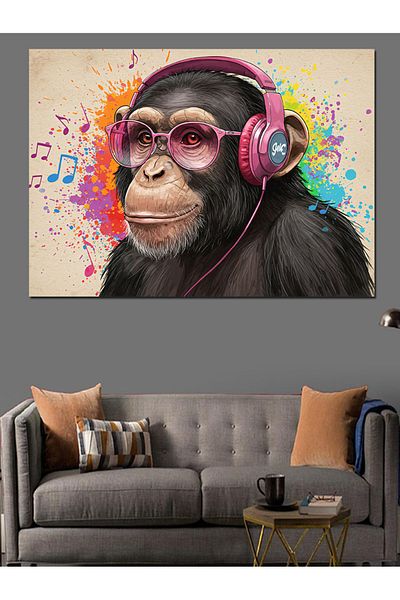 Tablomega Music Lover Chimp Διακοσμητικός Καμβάς - Ξύλινος Πίνακας MDF