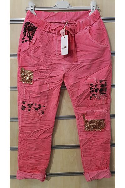 Park Moda Italian Trousers Leopard Patterned Sequin Embroidered