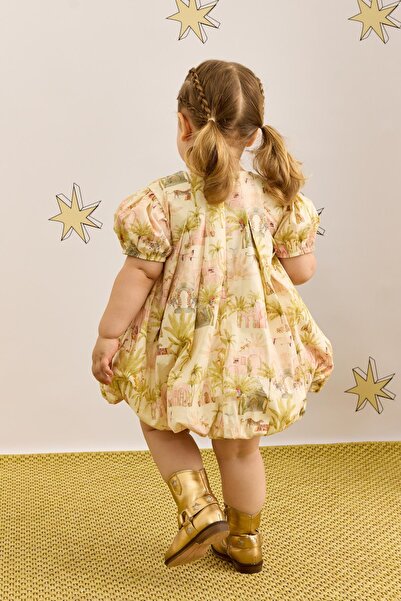 Fahhar Kids Ανοιχτό πράσινο φόρεμα με μοτίβο καμήλας