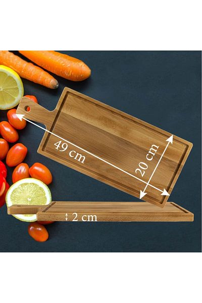 Cesiro Tocator lemn cu maner 490x200x20 mm, Maro natur