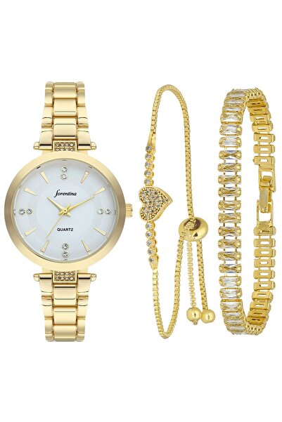 Forentina Gold Metal Kol Saati-Kalpli 2li Bileklik Kombin Set PS4024