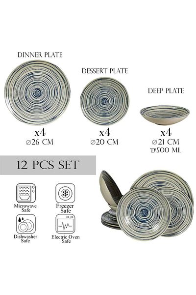 Cesiro 12-piece plate set, for 4 people, Maritim, Cesiro, Ivory White with Blue