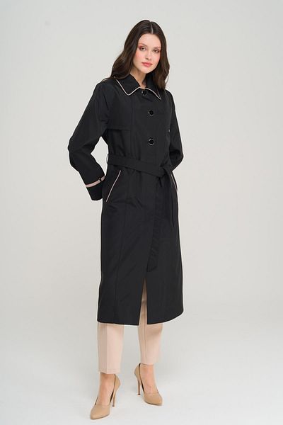 Olcay Oversized Trench Coat - Black 4301: Shoulder Collar Piping and Cape
