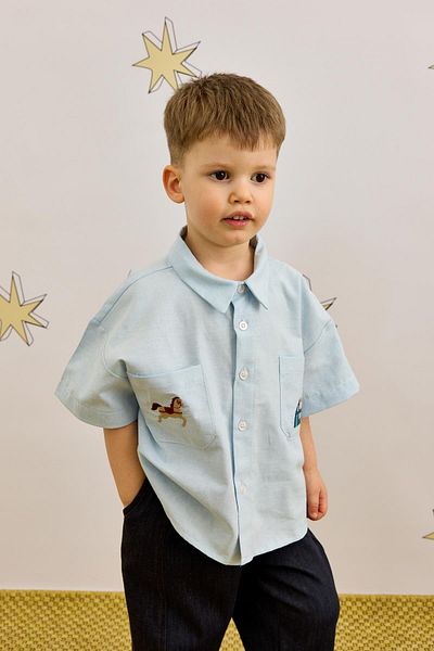 Fahhar Kids Cămașă oversize cu broderie albastră