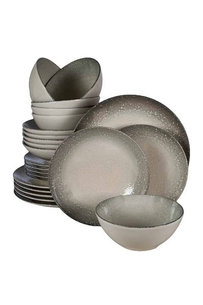Cesiro 24-piece plate set, for 6 people, Stone, Cesiro, Ivoire White with Gray