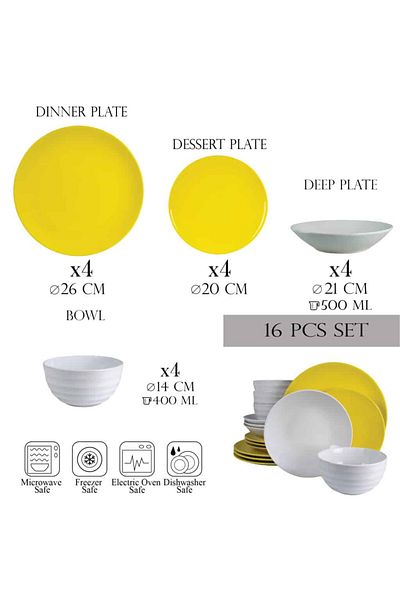Cesiro 16-piece plate set, for 4 people, Lily, Cesiro, White/Yellow-Green