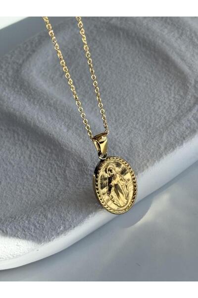 AŞIK ACCESSORIES Paslanmaz Çelik Meryem Ana Plaka Kolye