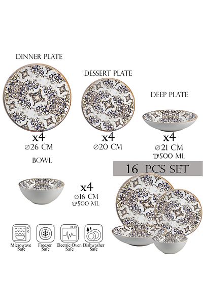 Cesiro 16-piece plate set, 4 people - Eleganza Bronzo - Italian Porcelain Dinnerware Set