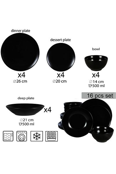 Cesiro 16-piece plate set, for 4 people, Abyss, Cesiro, Matte Black