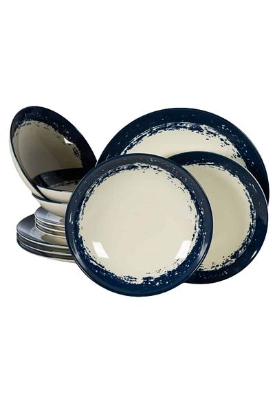 Cesiro 12-piece plate set, for 4 people, Maritim, Cesiro, Ivory White with Navy Blue