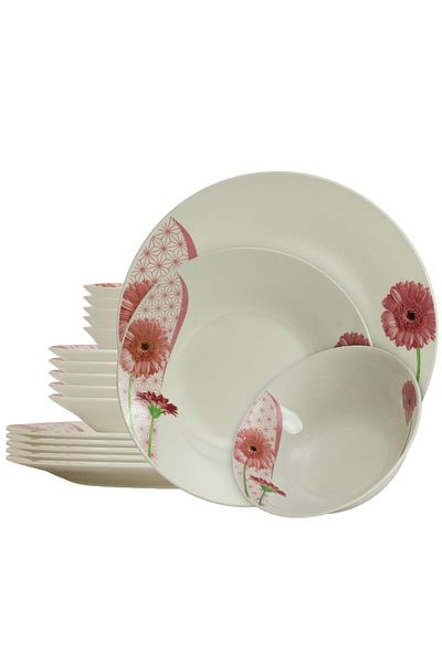Cesiro 18-piece plate set, for 6 people, Cesiro, Ivoire with daisy