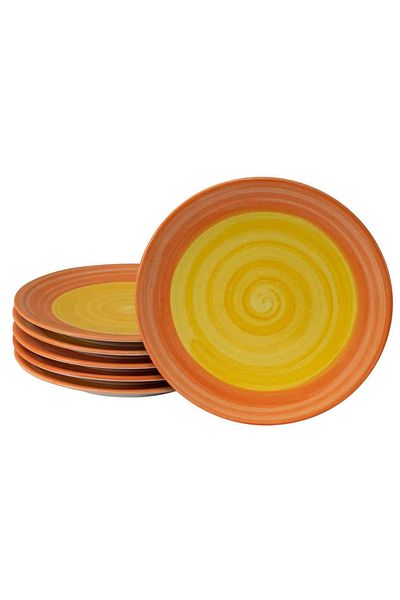Cesiro Set of 6 dessert plates White with yellow/orange spiral, 20 cm