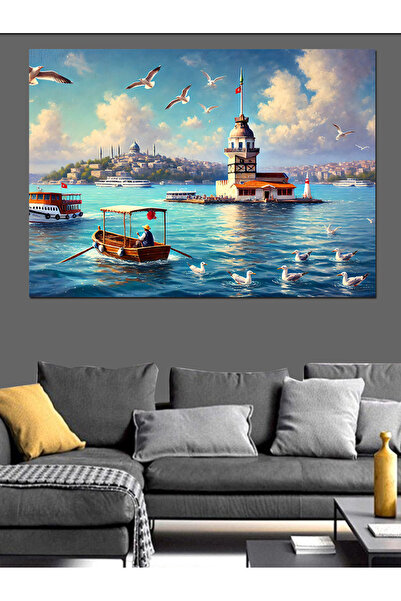 Tablo Mega İstanbul Kız Kulesi Dekoratif Kanvas - Mdf Ahşap Tablo