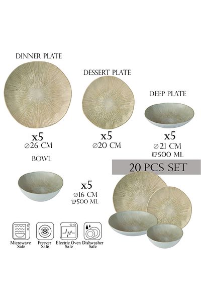 Cesiro 20-piece plate set, 5 people -Ensemble Pietra Opulenta - Italian Porcelain Dinnerware Set