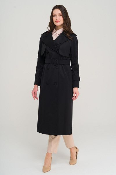 Olcay Premium Trench Coat with Beads on the Sleeves and Embroidery Detail Water Repellent Black 6688