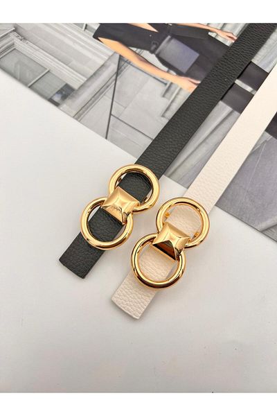 MODAM HİFA Gold for Women Belt and Pants Belt Soirée Slim with 2 Pyramid Buckles