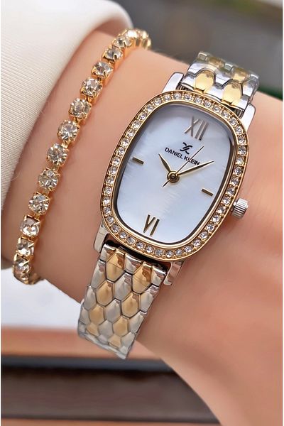 Daniel Klein Brand Yellow Silver Color Women's Wristwatch - Bracelet Gift