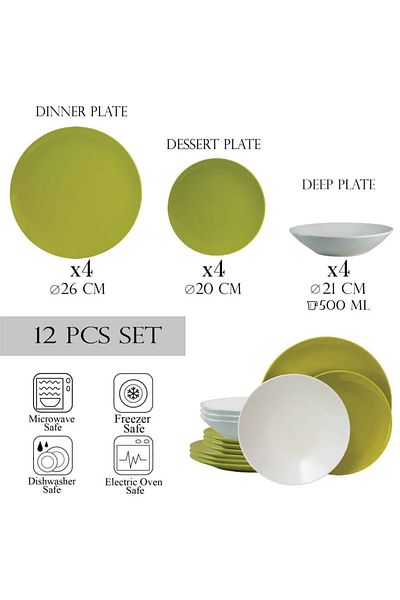 Cesiro 12-piece plate set, for 4 people, Lily, Cesiro, White/Green