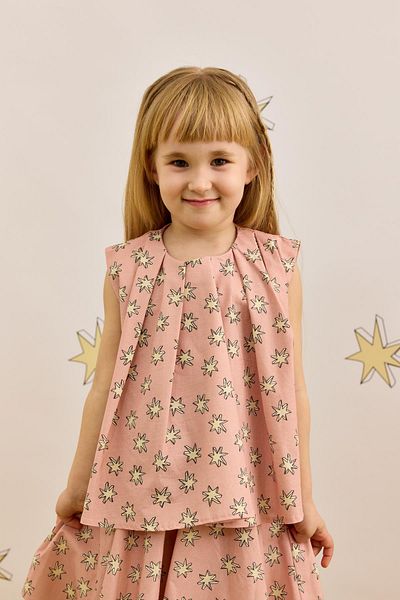 Fahhar Kids Top Pleated, Pink Star