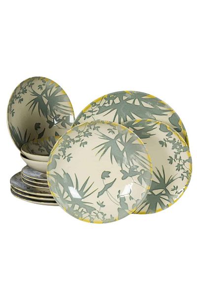 Cesiro 12-piece plate set, for 4 people, Hawaii, Cesiro, Ivory white with gray leaves