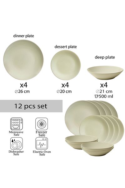 Cesiro 12-piece plate set, for 4 people, Milk Foam, Cesiro, Ivory white